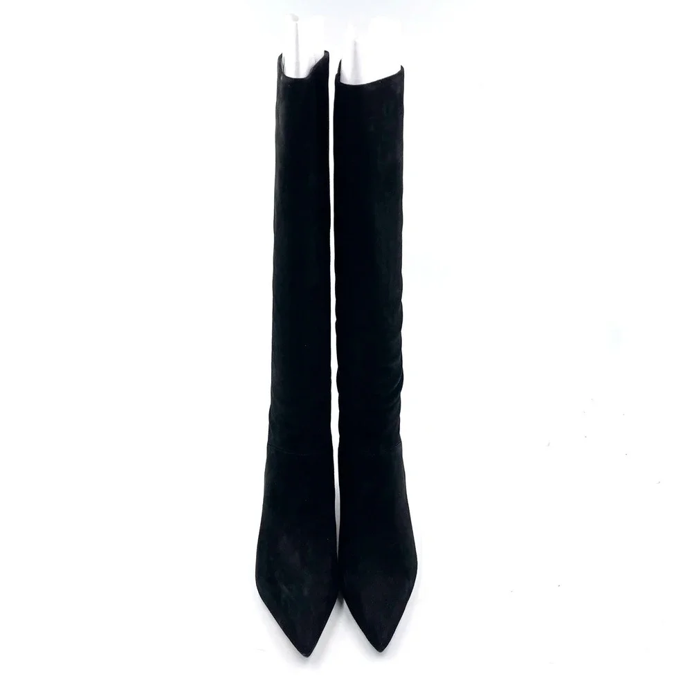 Veronica Beard‎ Lexington Boots Black Suede Pointed Toe Knee High Heels Sz 6